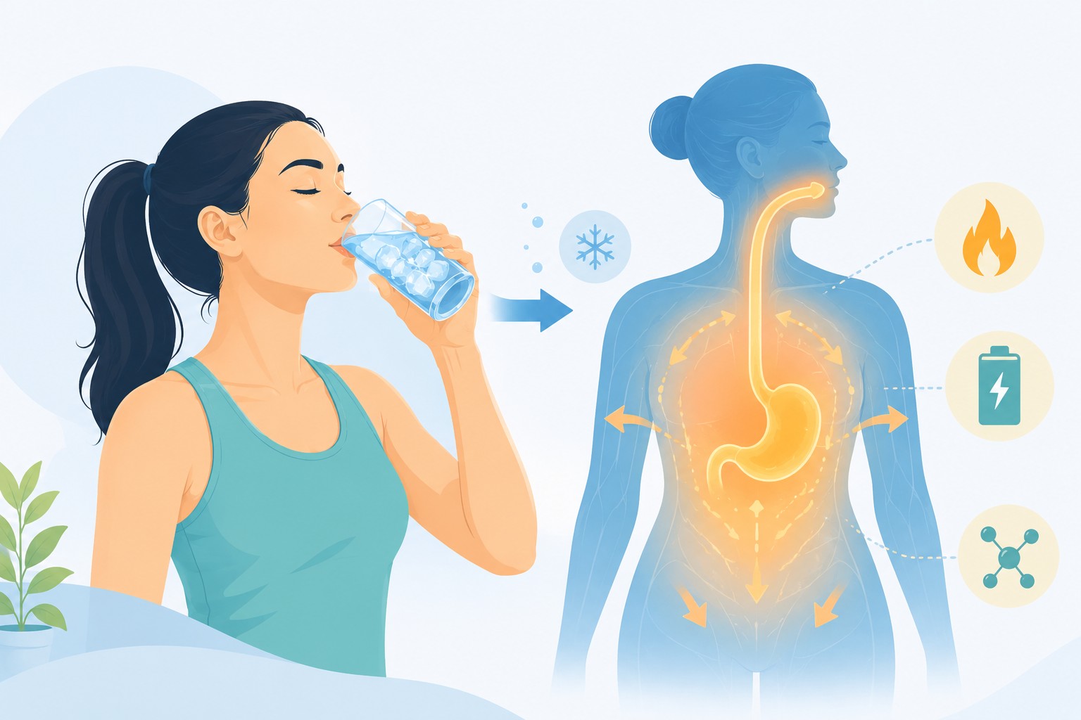 Illustration showing the body warming cold water naturally