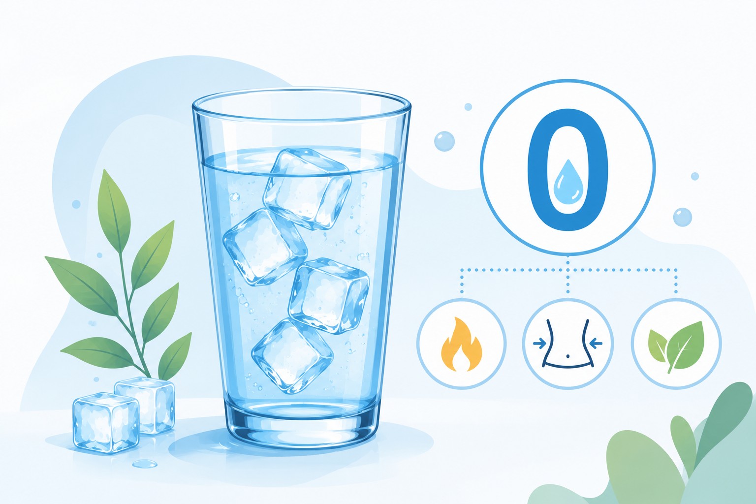 Illustration showing that plain water has zero calories