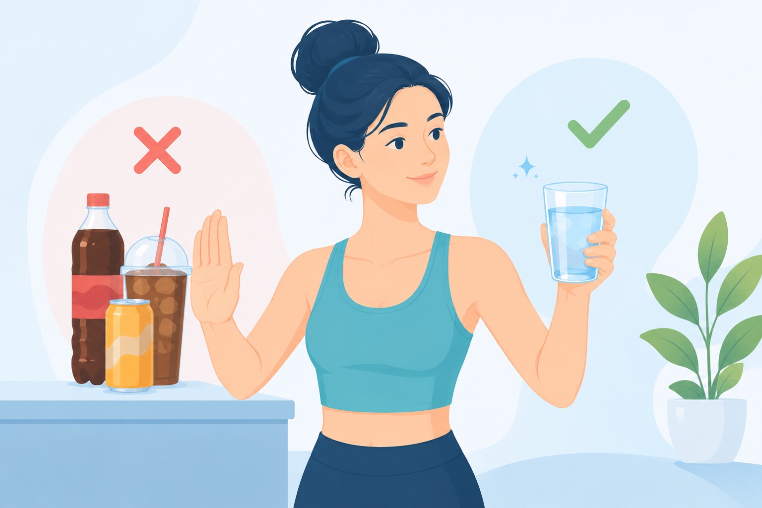 Illustration showing healthy hydration habits and confidence in choosing plain water