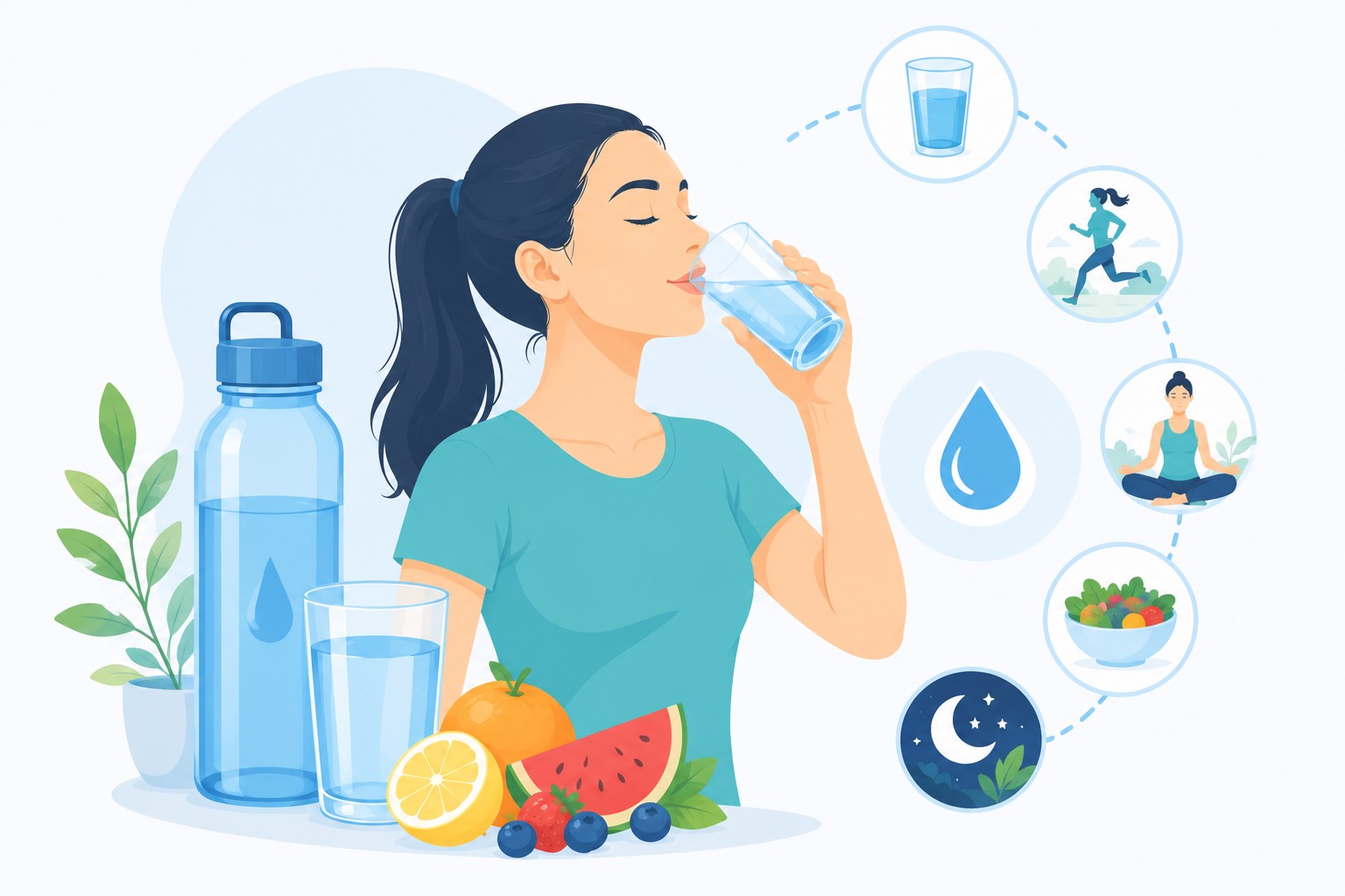 Illustration showing simple hydration habits and healthy water intake