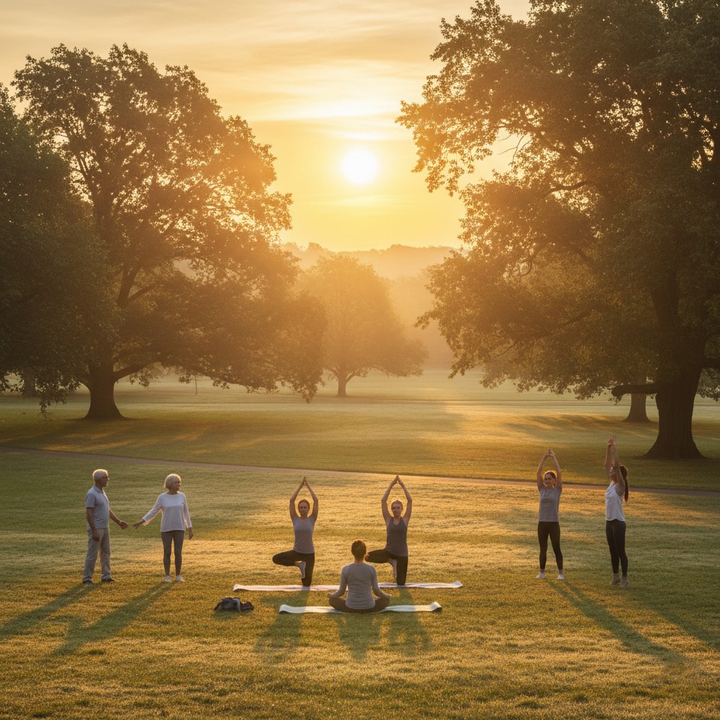 Community enjoying morning sunlight