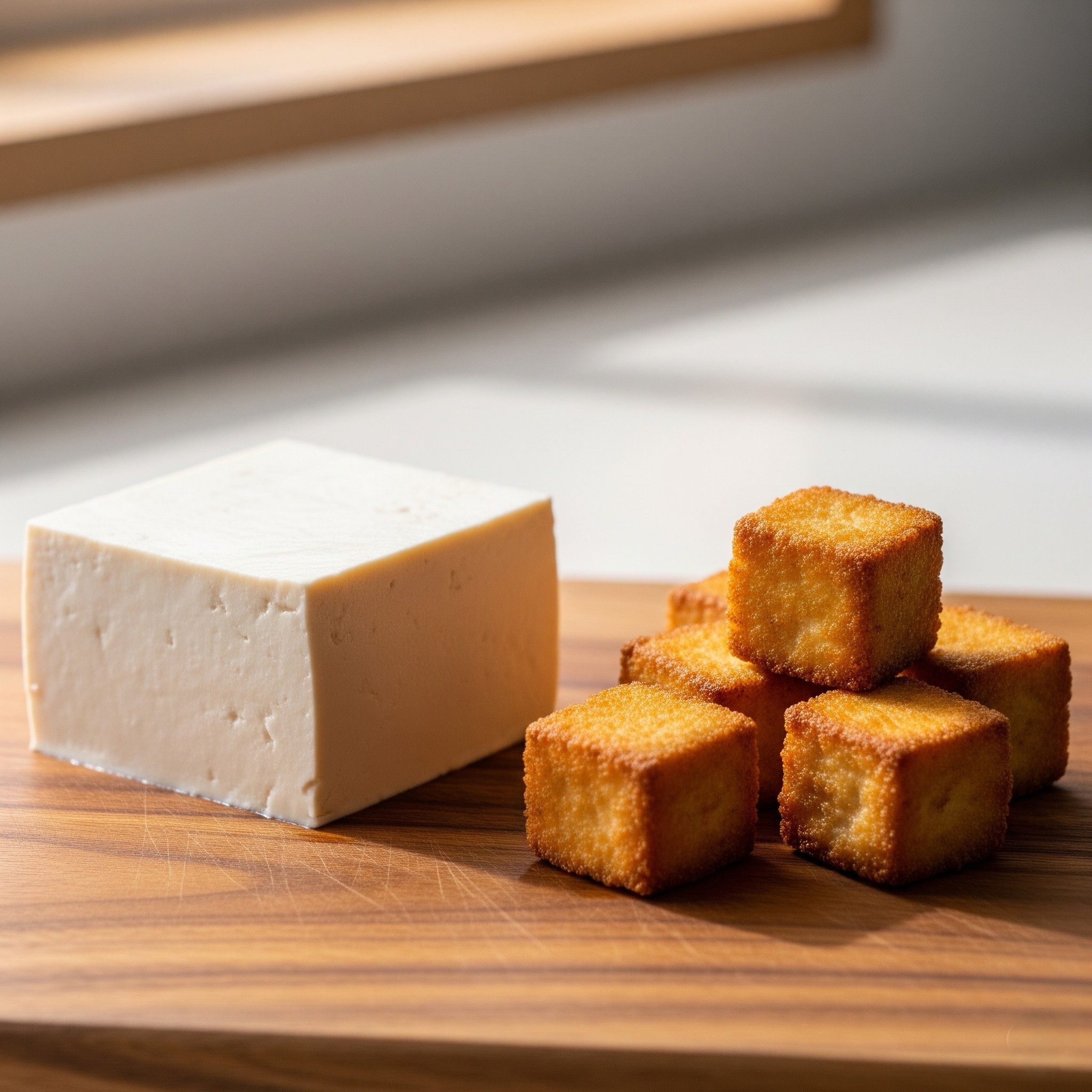 Tofu cubes high in plant protein and iron
