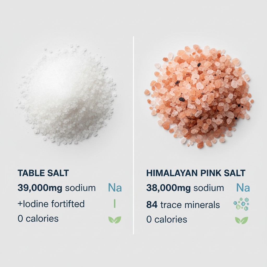 Nutritional comparison chart showing sodium content and minerals in both salts